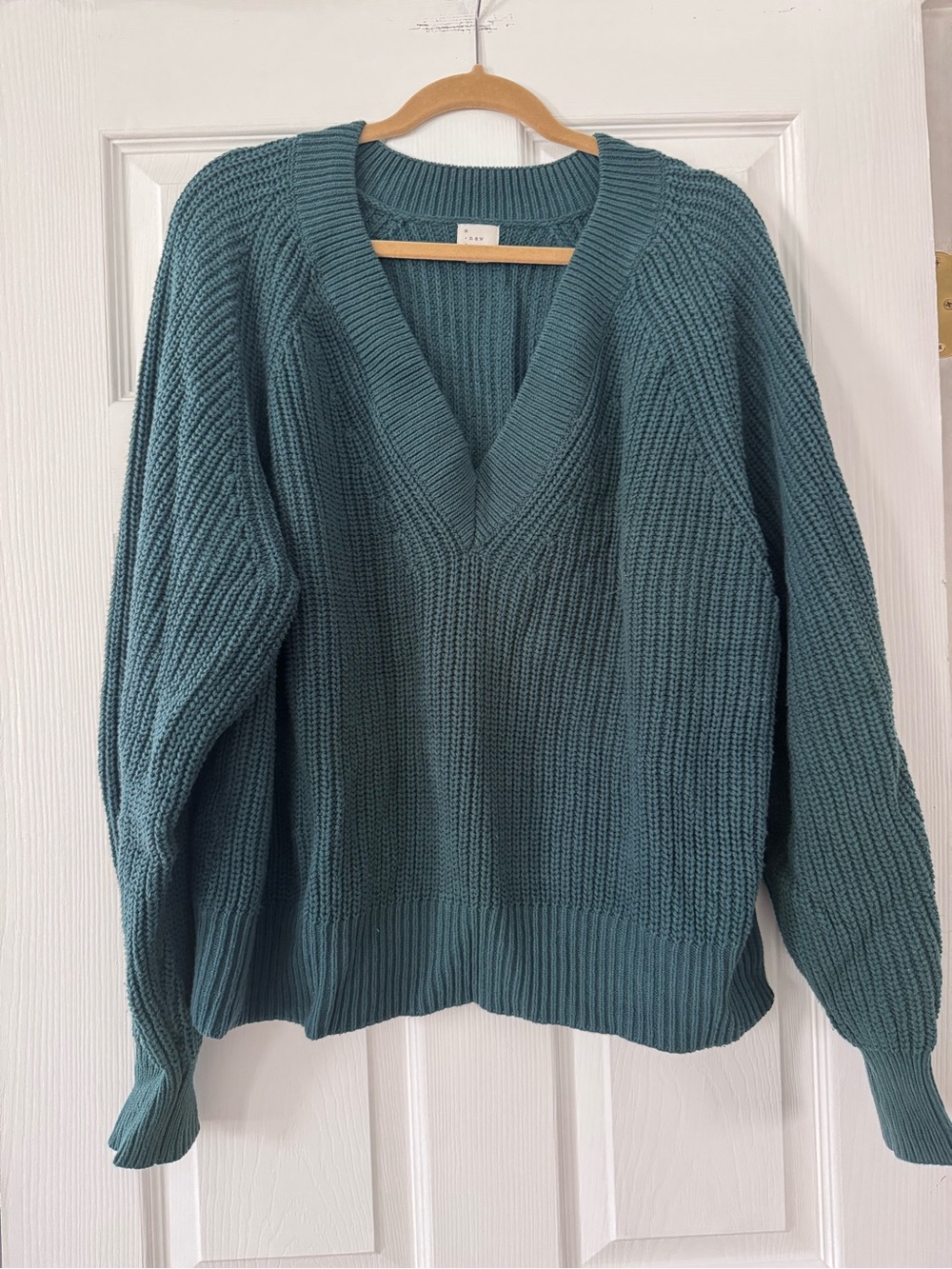 a new day Teal V-Neck Chunky Knit Sweater